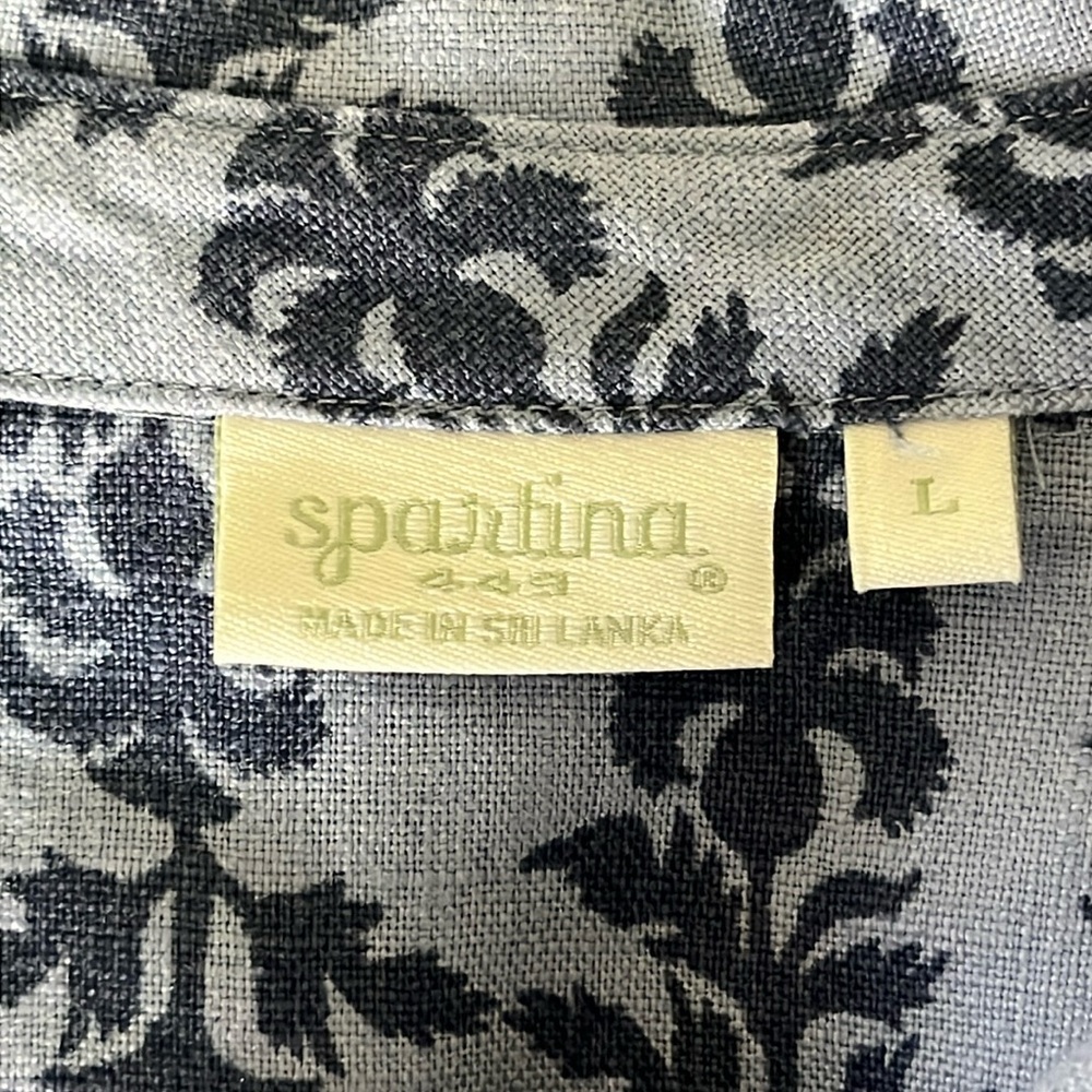 Spartina 449 Callie Linen Bellinger Thistle Denim Blue Floral Button Down Size L - Picture 8 of 11
